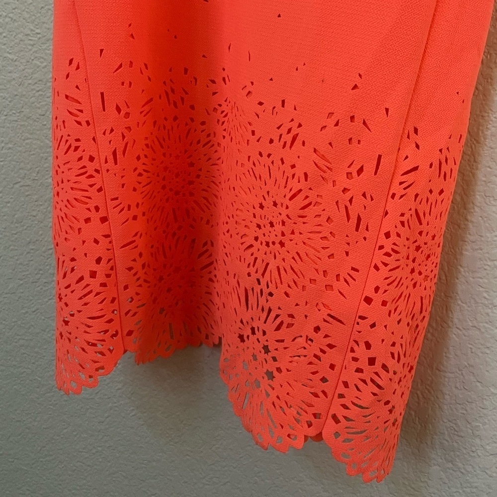 KAREN MILLEN | Shift Cocktail Orange Mini Dress Sleeveless Laser Cut | Size 6 - Picture 7 of 9